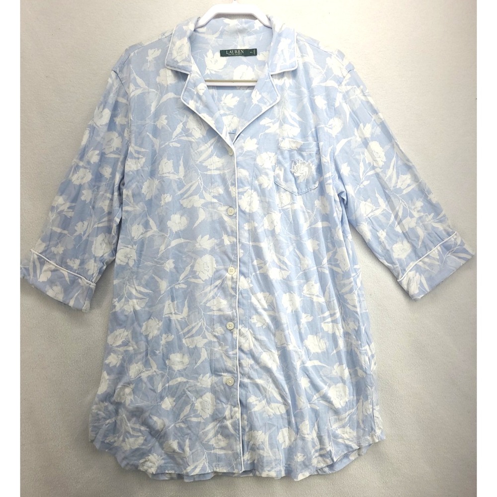 Lauren Ralph Lauren Night Shirt Sz XL Light Blue Soft Cotton